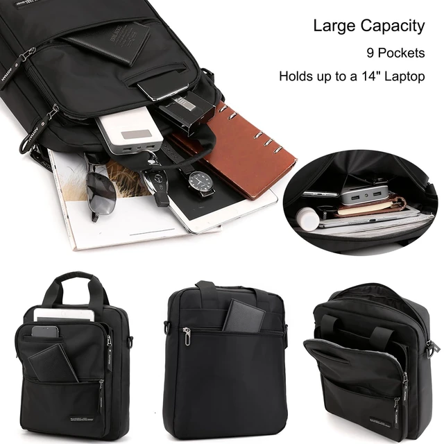 Alt view image 3 of 6 - Men's 14-inch Laptop Messenger Bag Nylon Large Shoulder Bag Business Waterproof Casual Black Crossbody Bag for Work Travel Outdoor