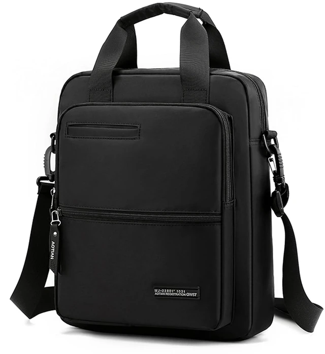 Main image of Men's 14-inch Laptop Messenger Bag Nylon Large Shoulder Bag Business Waterproof Casual Black Crossbody Bag for Work Travel Outdoor