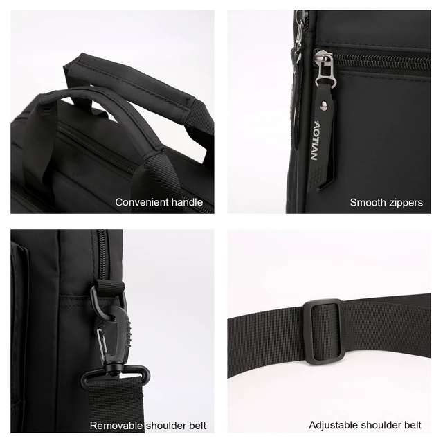Alt view image 4 of 6 - Men's 14-inch Laptop Messenger Bag Nylon Large Shoulder Bag Business Waterproof Casual Black Crossbody Bag for Work Travel Outdoor