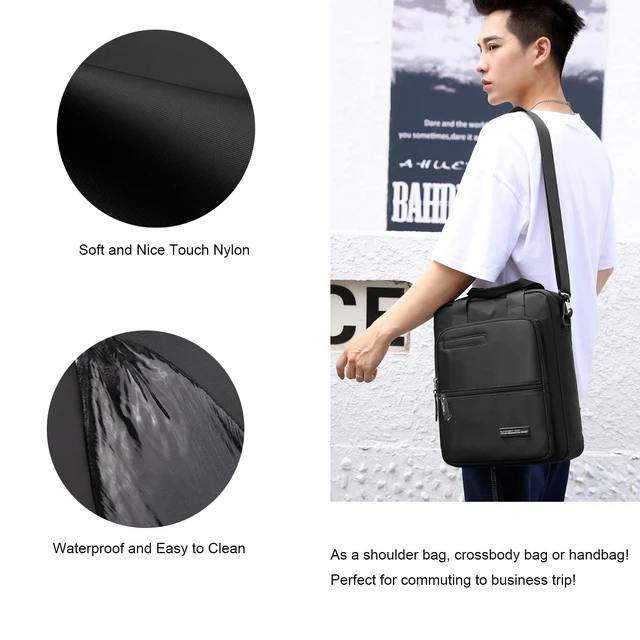Alt view image 6 of 6 - Men's 14-inch Laptop Messenger Bag Nylon Large Shoulder Bag Business Waterproof Casual Black Crossbody Bag for Work Travel Outdoor