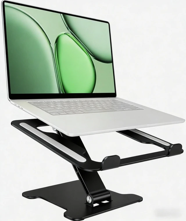 Main image of LRLKFX Laptop Stand Portable Foldable Aluminum Laptop Riser Height Adjustable Ergonomic Holder for Desk Compatible with MacBook Air Pro, Dell, HP, Lenovo & More 10-15.6" - Black