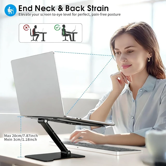 Alt view image 4 of 7 - LRLKFX Laptop Stand Portable Foldable Aluminum Laptop Riser Height Adjustable Ergonomic Holder for Desk Compatible with MacBook Air Pro, Dell, HP, Lenovo & More 10-15.6" - Black