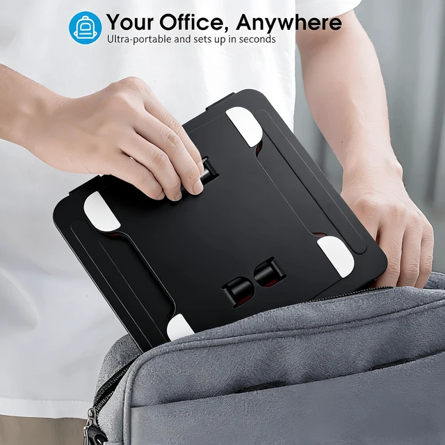 Alt view image 5 of 7 - LRLKFX Laptop Stand Portable Foldable Aluminum Laptop Riser Height Adjustable Ergonomic Holder for Desk Compatible with MacBook Air Pro, Dell, HP, Lenovo & More 10-15.6" - Black