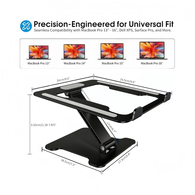 Alt view image 3 of 7 - LRLKFX Laptop Stand Portable Foldable Aluminum Laptop Riser Height Adjustable Ergonomic Holder for Desk Compatible with MacBook Air Pro, Dell, HP, Lenovo & More 10-15.6" - Black
