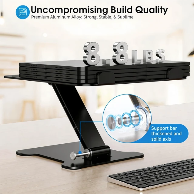 Alt view image 2 of 7 - LRLKFX Laptop Stand Portable Foldable Aluminum Laptop Riser Height Adjustable Ergonomic Holder for Desk Compatible with MacBook Air Pro, Dell, HP, Lenovo & More 10-15.6" - Black