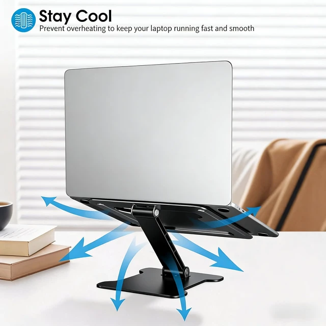 Alt view image 6 of 7 - LRLKFX Laptop Stand Portable Foldable Aluminum Laptop Riser Height Adjustable Ergonomic Holder for Desk Compatible with MacBook Air Pro, Dell, HP, Lenovo & More 10-15.6" - Black