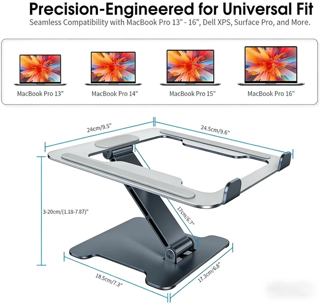 Alt view image 3 of 7 - LRLKFX Laptop Stand Portable Foldable Aluminum Laptop Riser Height Adjustable Ergonomic Holder for Desk Compatible with MacBook Air Pro, Dell, HP, Lenovo & More 10-15.6" - Gray
