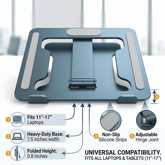 Alt view image 4 of 7 - LRLKFX Laptop Stand Portable Foldable Aluminum Laptop Riser Height Adjustable Ergonomic Holder for Desk Compatible with MacBook Air Pro, Dell, HP, Lenovo & More 10-15.6" - Gray