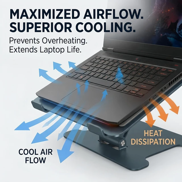 Alt view image 5 of 7 - LRLKFX Laptop Stand Portable Foldable Aluminum Laptop Riser Height Adjustable Ergonomic Holder for Desk Compatible with MacBook Air Pro, Dell, HP, Lenovo & More 10-15.6" - Gray