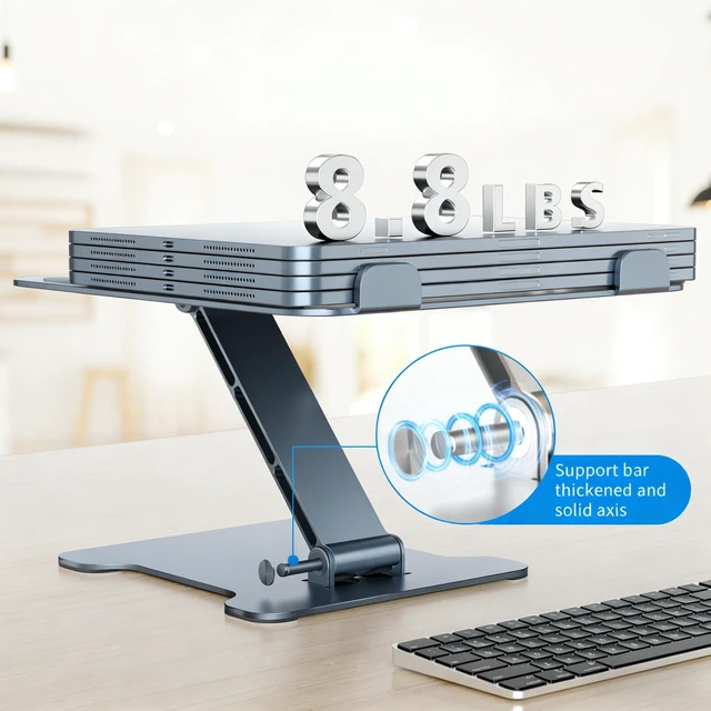 Alt view image 7 of 7 - LRLKFX Laptop Stand Portable Foldable Aluminum Laptop Riser Height Adjustable Ergonomic Holder for Desk Compatible with MacBook Air Pro, Dell, HP, Lenovo & More 10-15.6" - Gray