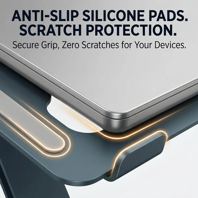 Alt view image 6 of 7 - LRLKFX Laptop Stand Portable Foldable Aluminum Laptop Riser Height Adjustable Ergonomic Holder for Desk Compatible with MacBook Air Pro, Dell, HP, Lenovo & More 10-15.6" - Gray