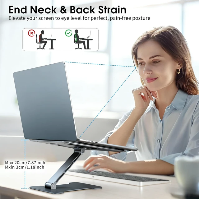 Alt view image 2 of 7 - LRLKFX Laptop Stand Portable Foldable Aluminum Laptop Riser Height Adjustable Ergonomic Holder for Desk Compatible with MacBook Air Pro, Dell, HP, Lenovo & More 10-15.6" - Gray