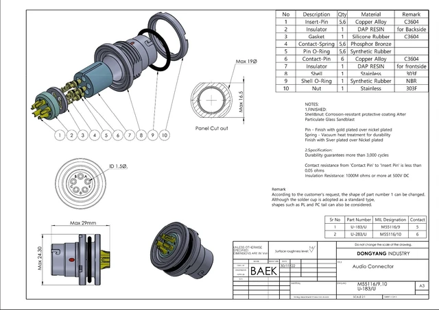 Alt view image 6 of 7 - U-329/U (Injection Body) & U-283/U Audio Connector - 6-Pin Male & Female, MIL-DTL-55116 - Military Radio Handset Plug & Jack for PRC-148, PRC-152 - Waterproof, Made in Korea