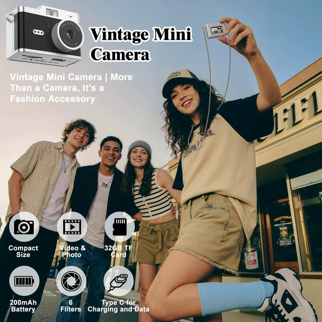 Alt view image 2 of 7 - Mini Keychain Camera,Retro 1080P Pocket Camera 32GB Card Ultra-Portable Tiny Video Recorder 6 Filters Small Vintage Bag Charm Travel Study Camping Party Snap Collectible Gift Kids Teens Adult Beginner