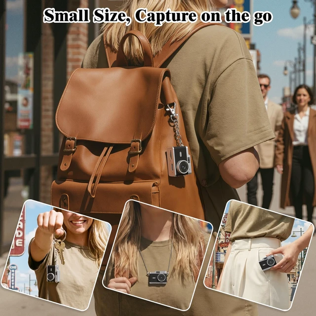 Alt view image 3 of 7 - Mini Keychain Camera,Retro 1080P Pocket Camera 32GB Card Ultra-Portable Tiny Video Recorder 6 Filters Small Vintage Bag Charm Travel Study Camping Party Snap Collectible Gift Kids Teens Adult Beginner