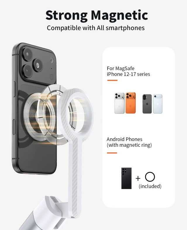 Alt view image 2 of 7 - Magnetic Tripod for iPhone, Selfie Stick Tripod Mount Ring for Magsafe, 360° Rotatable Portable Travel Tripod Cell Phone Stand with Metal Ring & Remote, Compatible with iPhone Android, 60"