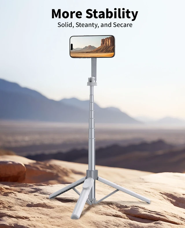Alt view image 4 of 7 - Magnetic Tripod for iPhone, Selfie Stick Tripod Mount Ring for Magsafe, 360° Rotatable Portable Travel Tripod Cell Phone Stand with Metal Ring & Remote, Compatible with iPhone Android, 60"