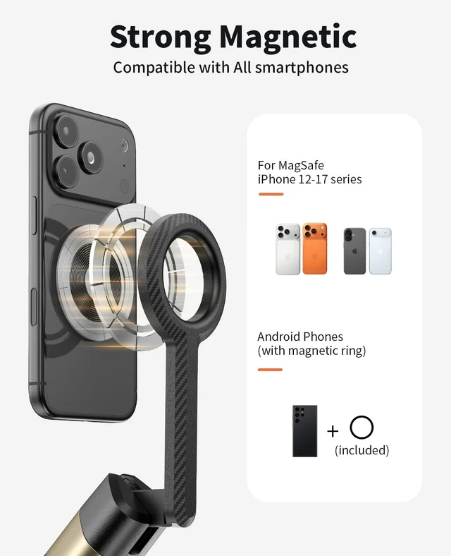 Alt view image 2 of 7 - Magnetic Tripod for iPhone, Selfie Stick Monopod Tripod for Magsafe, 360° Rotatable Travel Tripod Heads Cell Phone Stand with Metal Ring & Remote, Compatible with iPhone Android, 60"