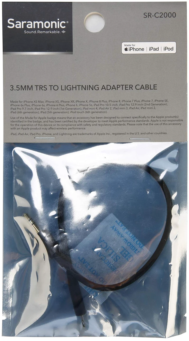 Alt view image 7 of 7 - 3.5mm TRS Male to Apple Lightning Connector Microphone & Audio Adapter Cable 9" (22.86cm) (SR-C2000), black