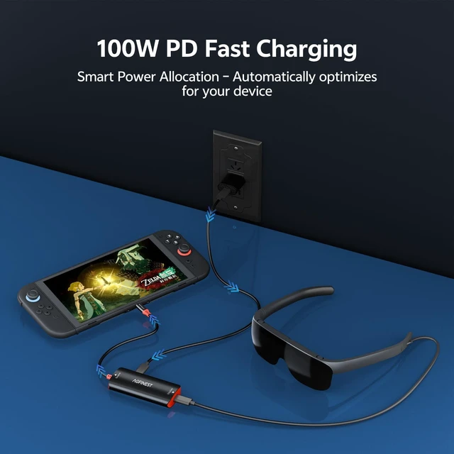 Alt view image 6 of 6 - 4K@60Hz USB C AR Glasses Adapter For Switch 2/Steam Deck/ROG Ally X 2K@120Hz, 100W PD Charging, 10Gbps Data, No Dock Needed, for XREAL/Rokid, iPhone 17/16/15 Pro/iPad/Laptop