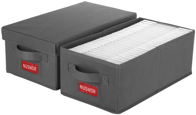 Main image of DVD Storage Box - Perfect DVD Case Storage Solution, Stackable DVD Organizer with Lid, 2Pack DVD Holder 15.75 x 8.1 x 6.1 inches - Holds 50 DVDs - Grey, USNWDVD2S2
