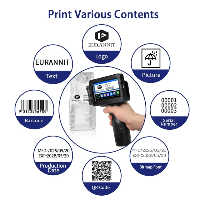 Alt view image 3 of 6 - Handheld Inkjet Printer E55 with W6900K Fast-Drying Ink Cartridge, Portable Handheld Printer Gun 0.5 Inch Nozzle for Serial Numbers Logo DIY QRCode barcodes, Print on Carton Plastic Metal