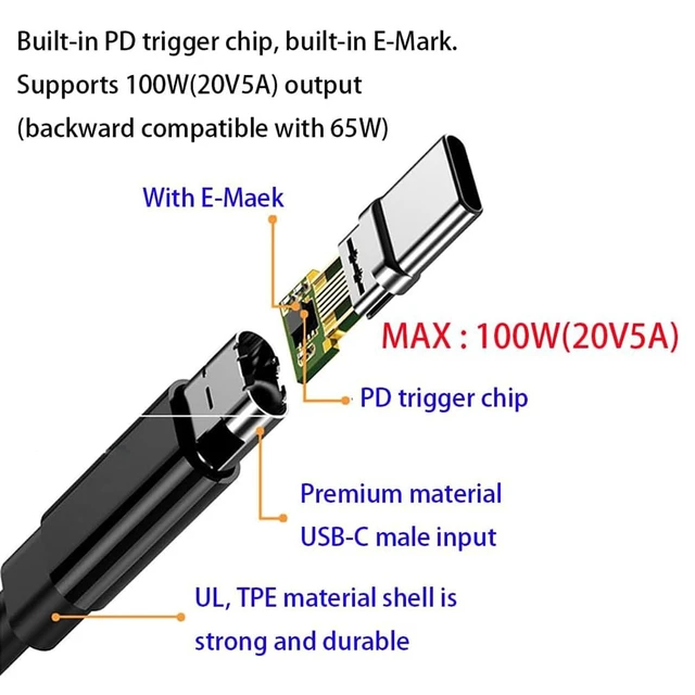 Alt view image 3 of 4 - 2PCS 5.9ft 100W 20V 5A PD Trigger USB Type C Male Input to DC 5.5 x 2.1mm Male Power Cable