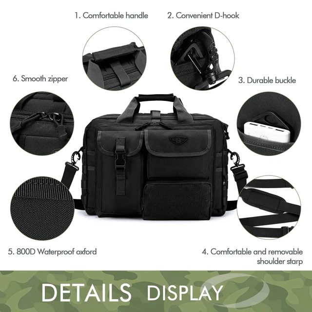 Alt view image 7 of 7 - Tactical Messenger Bag for Men Multifunctional Tactical Briefcase Men's Military Laptop Work Bag for Business Teacher