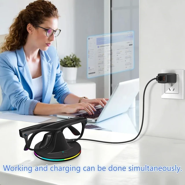 Alt view image 6 of 6 - Charging Station for Ray Ban Meta Glasses, Charger Dock for Meta Glasses, Ray Ban Meta Accessories Compatible with Wayfarer, Skyler, Headliner and Oakley Meta HSTN, with RGB Light and USB-C Cable