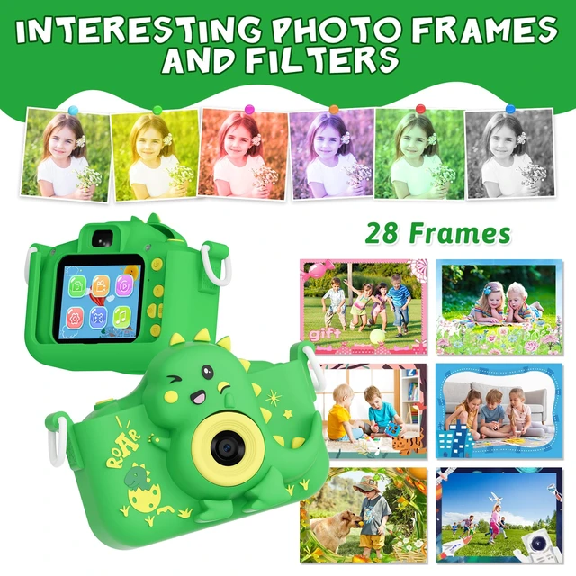 Alt view image 5 of 7 - KC3A Kids Digital Camera Toy 2026-1080P Toddler Camera with Selfie Mode, Games, Sound Recording, 8X Zoom, 8GB SD Card, USB-C Rechargeable Educational Toy for Boys Girls Ages 3-8, Green