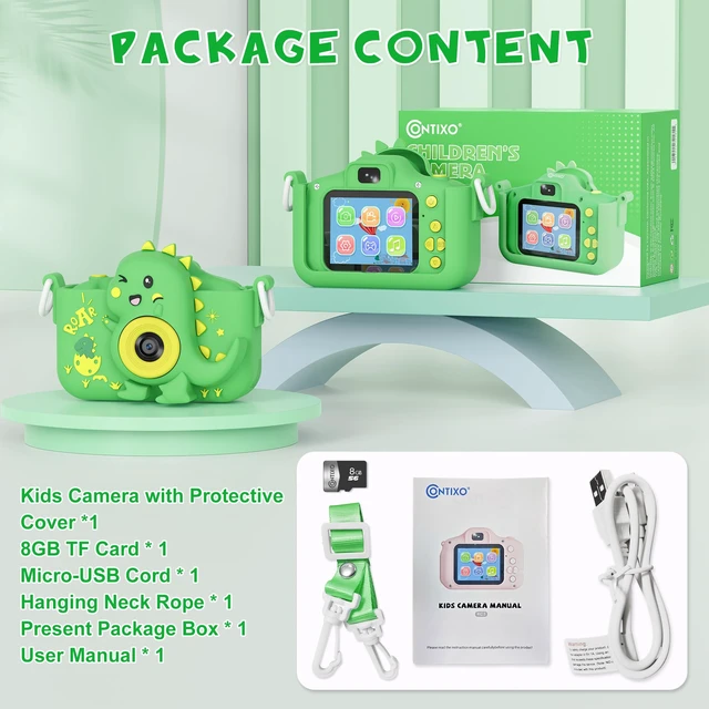 Alt view image 6 of 7 - KC3A Kids Digital Camera Toy 2026-1080P Toddler Camera with Selfie Mode, Games, Sound Recording, 8X Zoom, 8GB SD Card, USB-C Rechargeable Educational Toy for Boys Girls Ages 3-8, Green