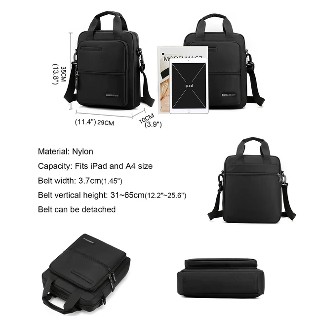 Alt view image 5 of 6 - Men's 14-inch Laptop Messenger Bag Nylon Large Shoulder Bag Business Waterproof Casual Black Crossbody Bag for Work Travel Outdoor