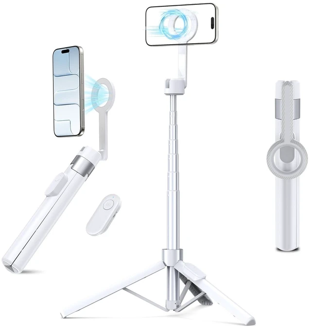 Main image of Magnetic Tripod for iPhone, Selfie Stick Tripod Mount Ring for Magsafe, 360° Rotatable Portable Travel Tripod Cell Phone Stand with Metal Ring & Remote, Compatible with iPhone Android, 60"