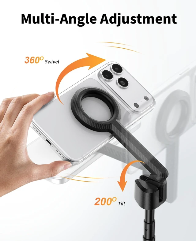 Alt view image 4 of 7 - Magnetic Tripod for iPhone, Selfie Stick Monopod Tripod for Magsafe, 360° Rotatable Travel Tripod Heads Cell Phone Stand with Metal Ring & Remote, Compatible with iPhone Android, 60"