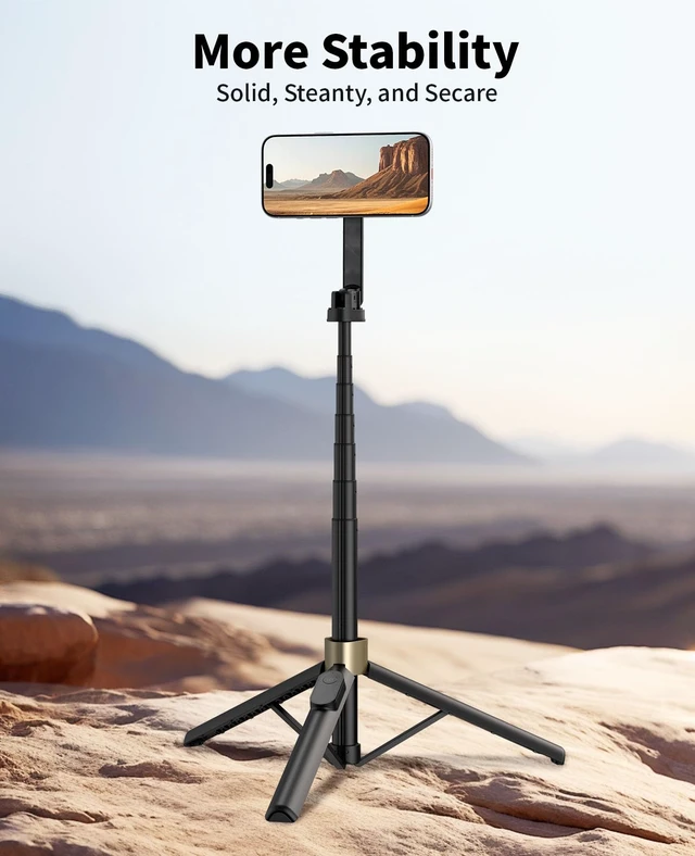Alt view image 5 of 7 - Magnetic Tripod for iPhone, Selfie Stick Monopod Tripod for Magsafe, 360° Rotatable Travel Tripod Heads Cell Phone Stand with Metal Ring & Remote, Compatible with iPhone Android, 60"