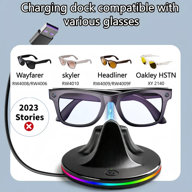 Alt view image 2 of 6 - Charging Station for Ray Ban Meta Glasses, Charger Dock for Meta Glasses, Ray Ban Meta Accessories Compatible with Wayfarer, Skyler, Headliner and Oakley Meta HSTN, with RGB Light and USB-C Cable