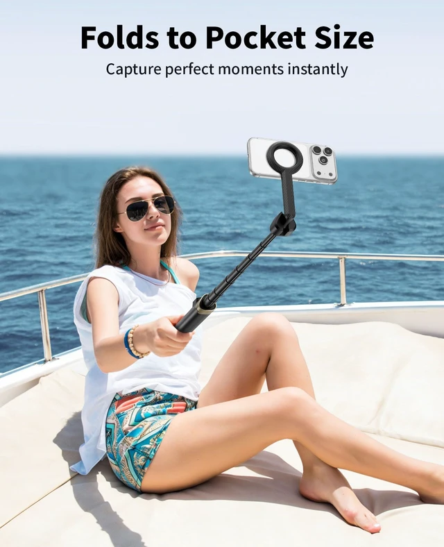 Alt view image 3 of 7 - Magnetic Tripod for iPhone, Selfie Stick Monopod Tripod for Magsafe, 360° Rotatable Travel Tripod Heads Cell Phone Stand with Metal Ring & Remote, Compatible with iPhone Android, 60"