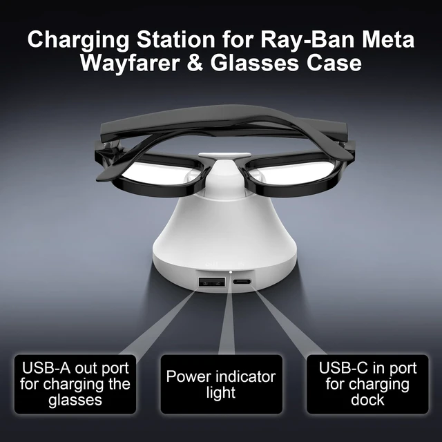 Alt view image 3 of 7 - Charging Station Compatible with Ray-Ban Meta Wayfarer/Gen 2 and Skyler/Gen 2 Accessories, Magnetic Charger Dock Stand with Fast Charging & LED Indicator for Smart Glasses & Glasses Case
