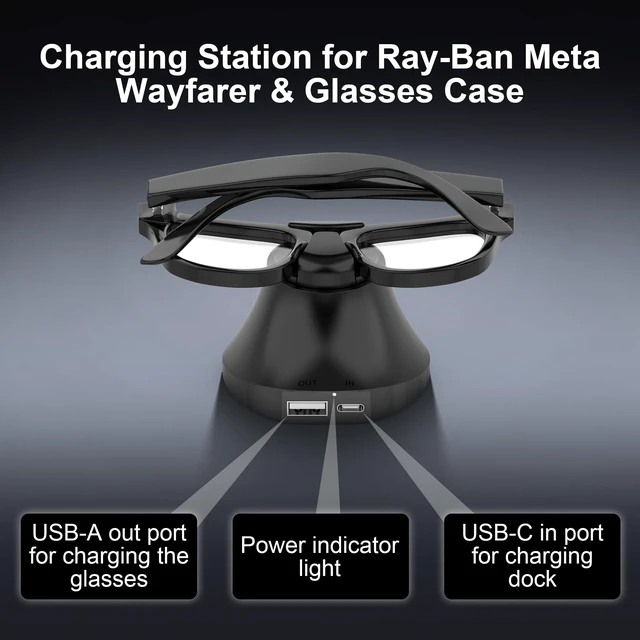 Alt view image 3 of 7 - Charging Station Compatible with Ray-Ban Meta Wayfarer/Gen 2 and Skyler/Gen 2, Magnetic Charger Dock Stand with Fast Charging & LED Indicator for RayBan Meta Gen 2 Smart Glasses & Glasses Case