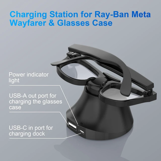 Alt view image 2 of 7 - HiBloks Magnetic Charging Station for Ray-Ban Meta Wayfarer/Skyler Gen 2/1 Fast Charging Dock with LED Indicator Compatible with Ray-Ban Meta Wayfarer/Skyler Gen 2/1 Smart Glasses Accessories (Black)