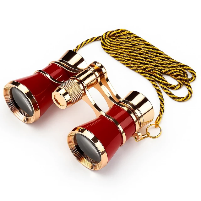 Main image of 3x25 Opera Glasses Theater Binoculars, w/Crystal Clear Optic (CCO), Burgundy with Golden Trim, w/Necklace Chain, for Adults Kids Women in Musical Concert Sport Events etc