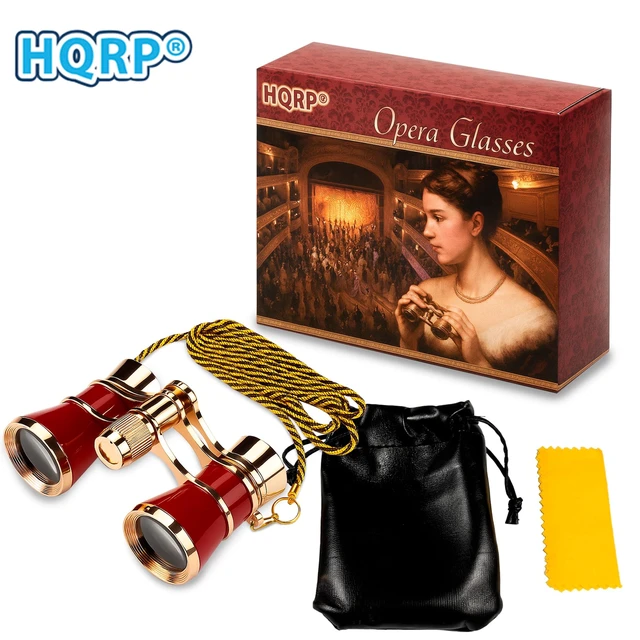Alt view image 5 of 7 - 3x25 Opera Glasses Theater Binoculars, w/Crystal Clear Optic (CCO), Burgundy with Golden Trim, w/Necklace Chain, for Adults Kids Women in Musical Concert Sport Events etc