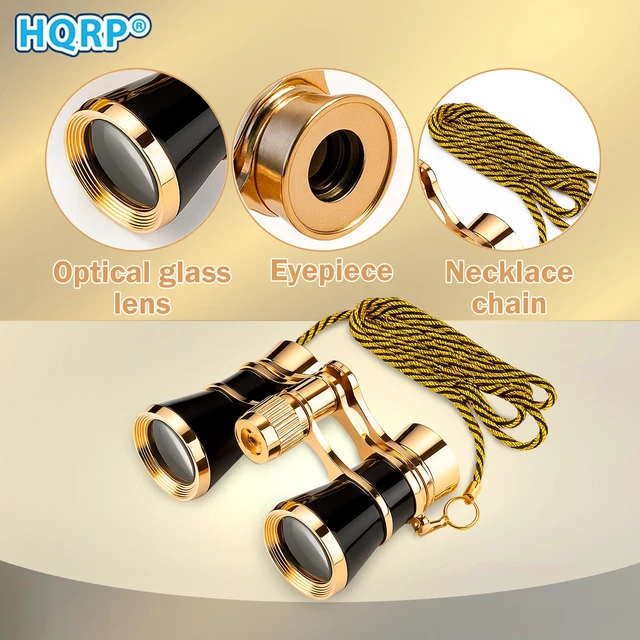 Alt view image 2 of 7 - 3x25 Opera Glasses Theater Binoculars, w/Crystal Clear Optic (CCO), Black with Gold Trim w/Necklace Chain, for Adults Kids Women in Musical Concert Sport Events etc