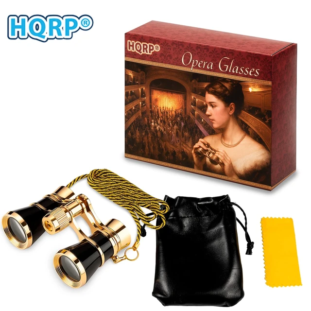 Alt view image 5 of 7 - 3x25 Opera Glasses Theater Binoculars, w/Crystal Clear Optic (CCO), Black with Gold Trim w/Necklace Chain, for Adults Kids Women in Musical Concert Sport Events etc