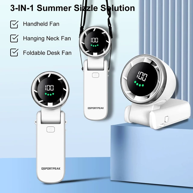 Alt view image 2 of 7 - Portable Handheld Turbo Fan, Stepless 100 Gear Wind,4000mAh Rechargeable,Up to 12 Working Hours,3 IN 1 Hand /Desk/Neck Fan with Air Turbo Tech Cooling Fan for Outdoor Activities,Travel,Working-White