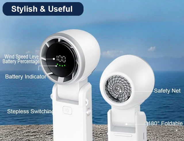 Alt view image 6 of 7 - Portable Handheld Turbo Fan, Stepless 100 Gear Wind,4000mAh Rechargeable,Up to 12 Working Hours,3 IN 1 Hand /Desk/Neck Fan with Air Turbo Tech Cooling Fan for Outdoor Activities,Travel,Working-White