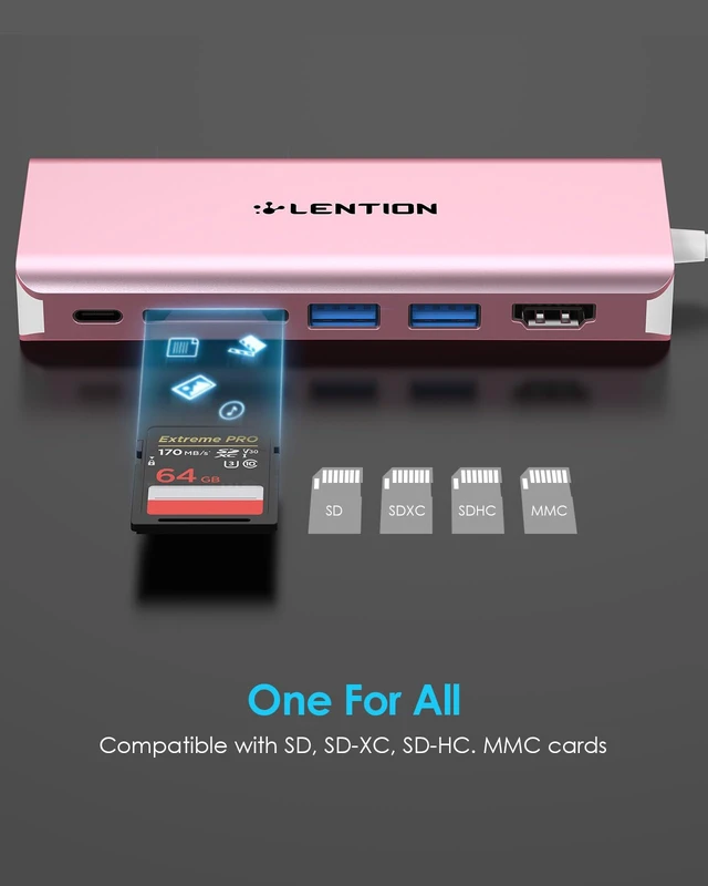 Alt view image 5 of 7 - 6-in-1 USB-C Hub, 2 USB3.0, 4K@30Hz, Ethernet, Card Reader, 100W PD Ideal for Work & Study, Stable Driver 3.0 Certified, Compatible with macOS, iOS/iPadOS, Windows & ChromeOS (C68, Rose Gold)