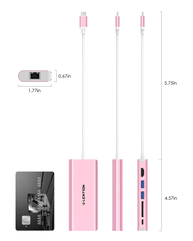 Alt view image 7 of 7 - 6-in-1 USB-C Hub, 2 USB3.0, 4K@30Hz, Ethernet, Card Reader, 100W PD Ideal for Work & Study, Stable Driver 3.0 Certified, Compatible with macOS, iOS/iPadOS, Windows & ChromeOS (C68, Rose Gold)