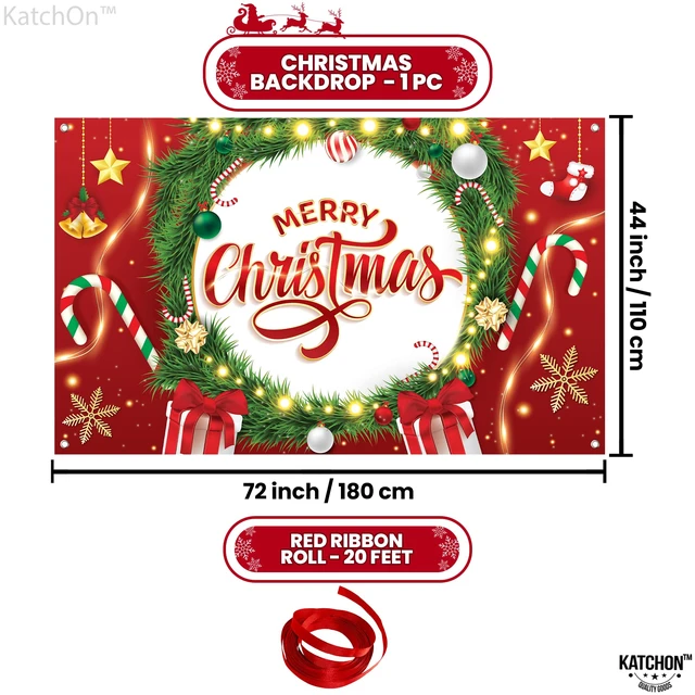 Alt view image 2 of 7 - Merry Christmas Banner 72x44 Inch Red Merry Backdrop for Christmas Decorations, Backdrop for Xmas Decorations, Banner for Xmas Decor Indoor, Winter Party Decor