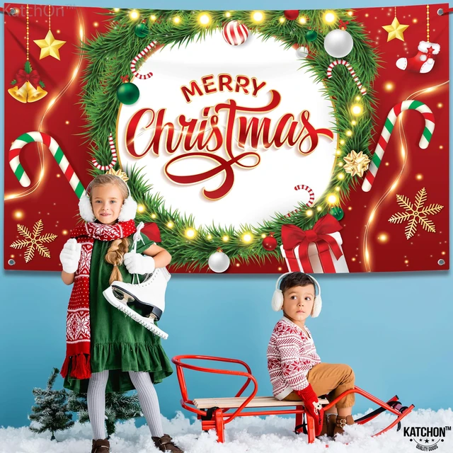 Alt view image 4 of 7 - Merry Christmas Banner 72x44 Inch Red Merry Backdrop for Christmas Decorations, Backdrop for Xmas Decorations, Banner for Xmas Decor Indoor, Winter Party Decor
